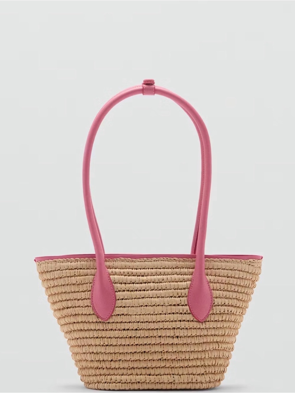 Mango Woven Straw Tote with Pink Trim and Handles - Picture 2 of 2